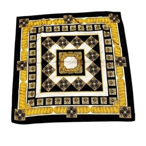 VINTAGE Silk Scarf Black Baroque Style Gold Luxury Square